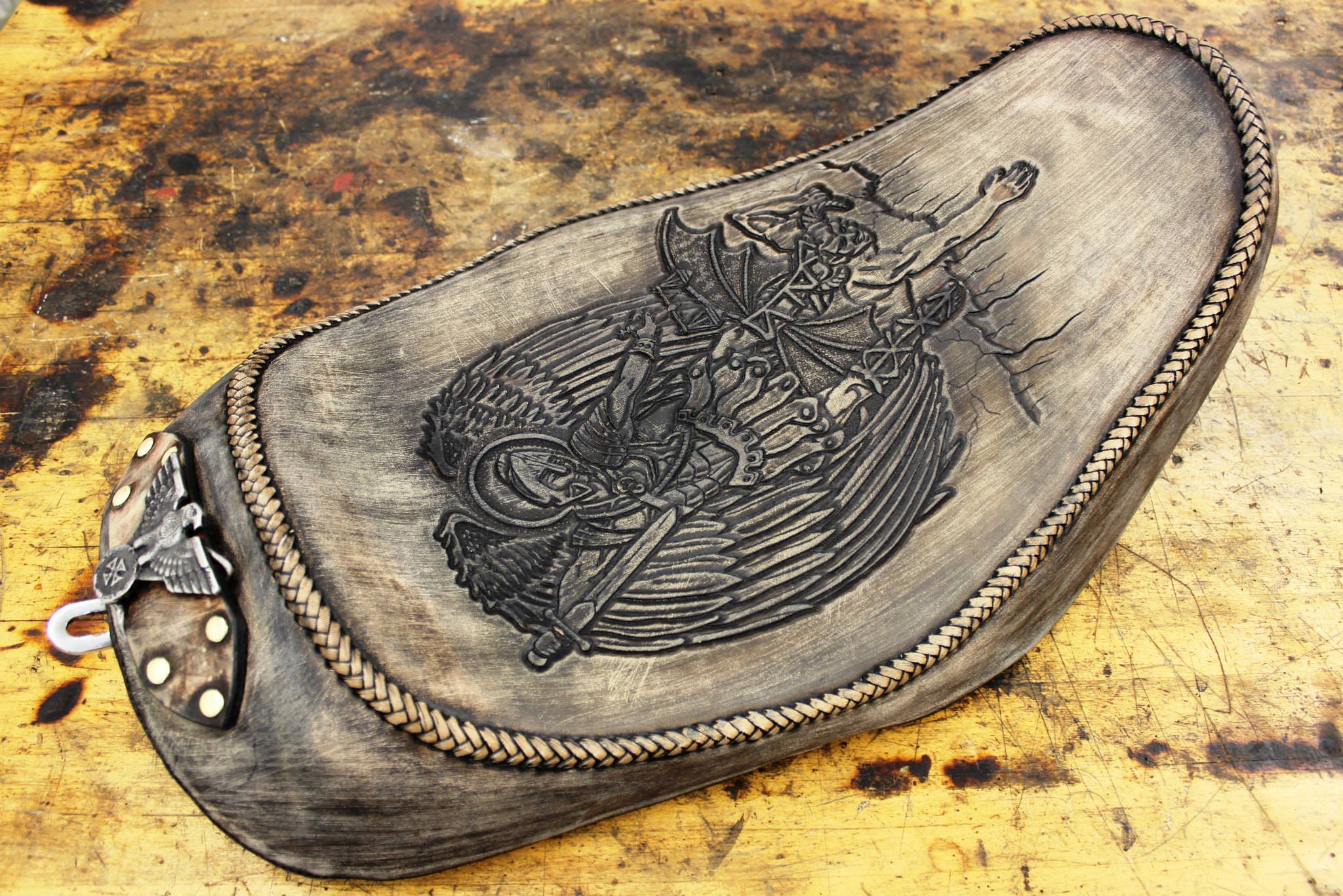 Harley-Davidson Road King "St. Michael" Custom Hand-Tooled Leather Seat